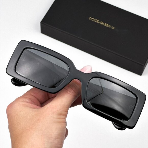 D&G DG4447B 335587 Sunglasses Black Dark Grey Rectangle Unisex - Picture 1 of 12